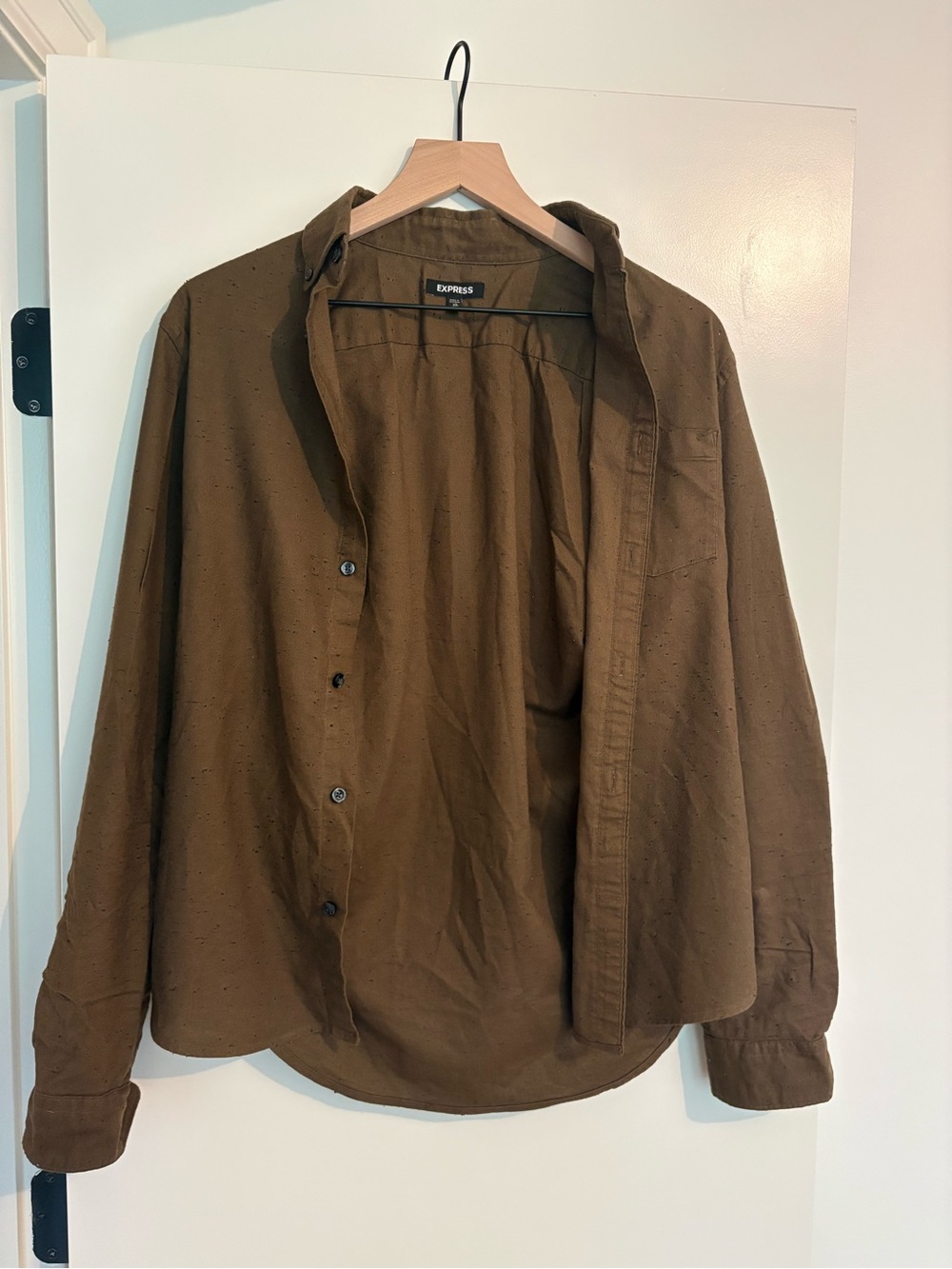 Express Men's Brown Long-Sleeve Casual Button-Down Shirt